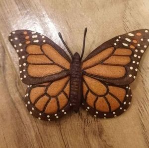 Vintage Canada Artist Leather Butterfly Brooch Hand Painted Embossed Pin